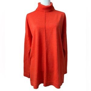 Eileen Fisher Merino Wool Turtleneck Sweater Dark Orange Petite M